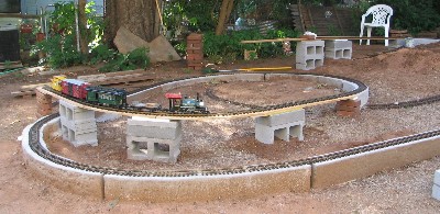 Temporary track showing concrete block supports
